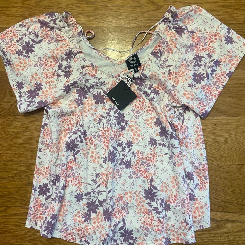 Bobeau Cream Smocked Ruffled Blouse